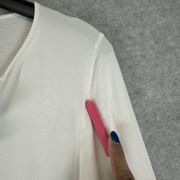 Massimo Dutti Top Medium White Womens Blend Long Sleeve V-neck Casual‎ Pintuck - Picture 5 of 12
